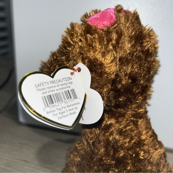 NWT Ty Beanie Boo “Maddie” the Brown Dog with Pink Bow-6 inch-Mint Tags Attached - Picture 6 of 6